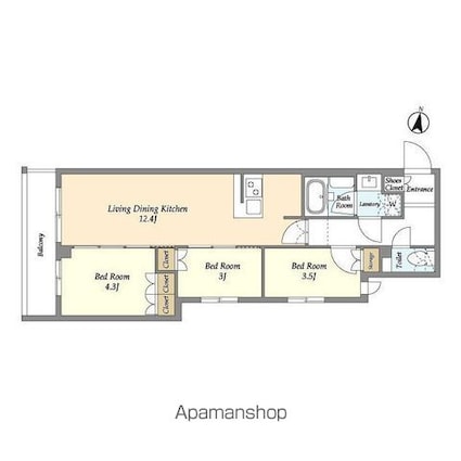 東京都練馬区中村３丁目[3LDK/52.16m2]の間取図