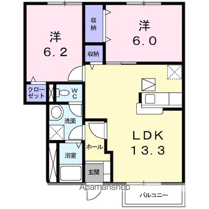 茨城県牛久市田宮町[2LDK/57.48m2]の間取図