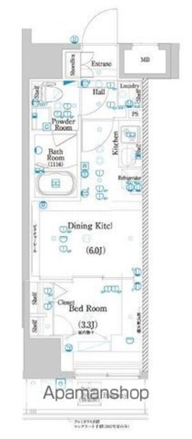ラフィスタお花茶屋[1DK/25.68m2]の間取図