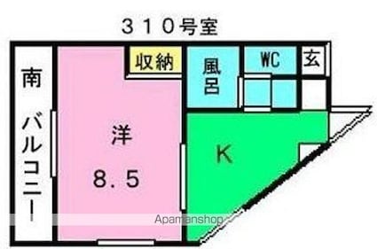 オーパスワン[1K/33.41m2]の間取図