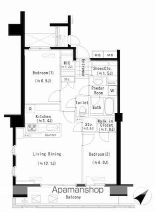 ＰＲＩＭＥ　ＵＲＢＡＮ　東中野　ＣＯＵＲＴ[2LDK/68.83m2]の間取図