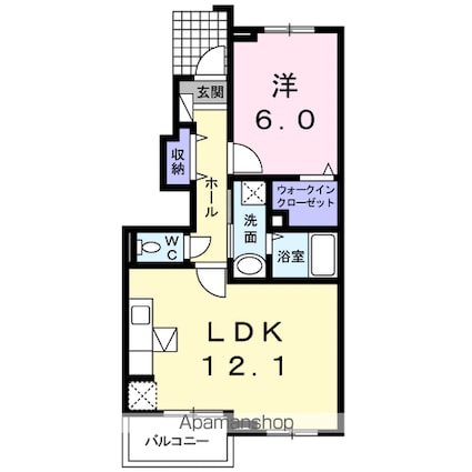 山梨県南アルプス市西野[1LDK/45.02m2]の間取図