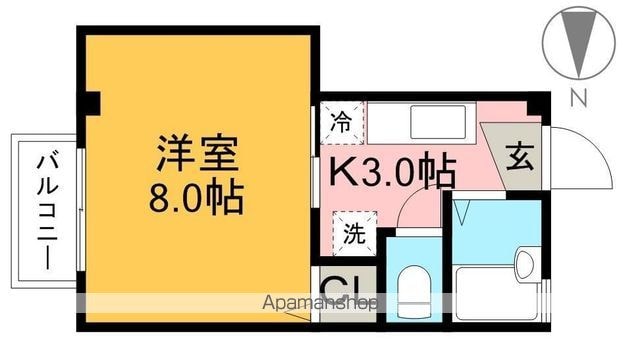 高知県高知市幸町[1K/22.85m2]の間取図