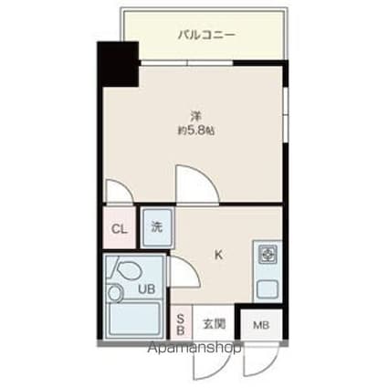 ダイアパレス比治山パークサイド[1K/19.44m2]の間取図