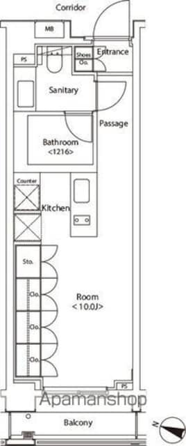 カスタリア新宿夏目坂[1R/26.66m2]の間取図