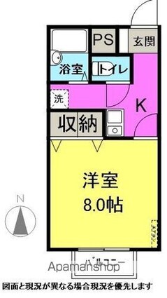 ハイムサンライズ　Ｂ棟[1K/26.4m2]の間取図