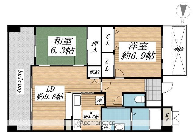 ハビテ通谷 702｜福岡県中間市通谷１丁目(賃貸マンション2LDK・7階・65.06㎡)の写真 その2