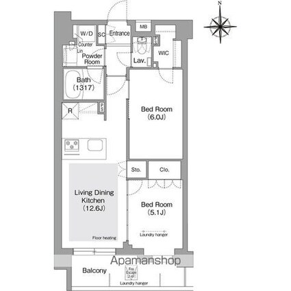 東京都文京区目白台３丁目[2LDK/54.63m2]の間取図