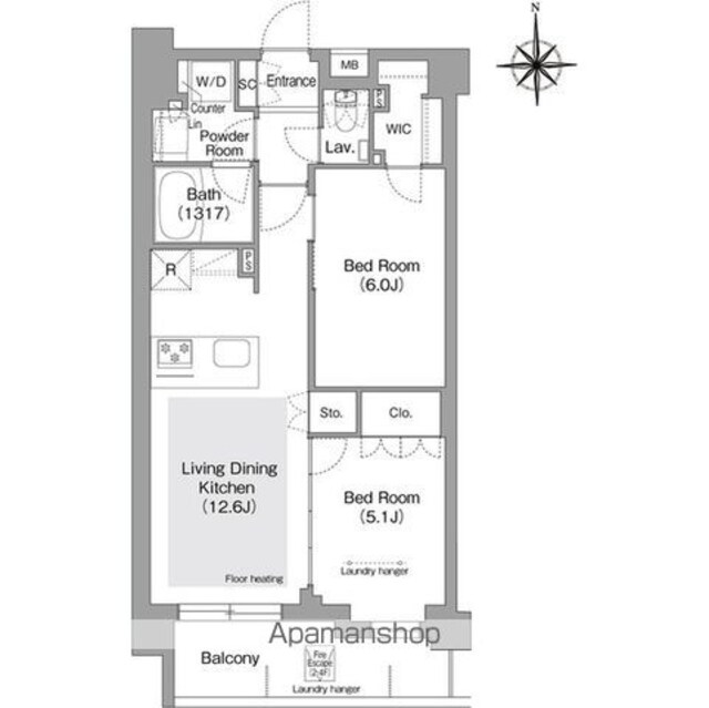 東京都文京区目白台３丁目[2LDK/54.63m2]の間取図