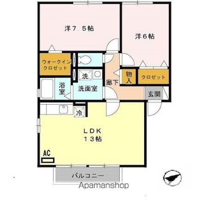 グランパルク藤代[2LDK/62.1m2]の間取図
