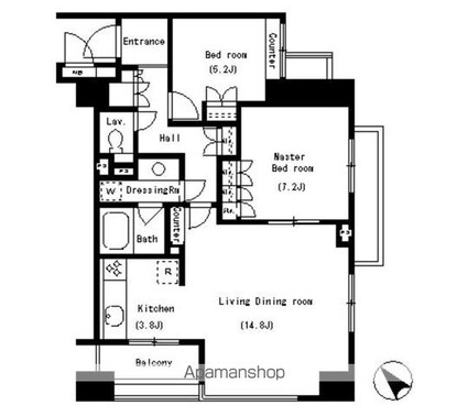 パークアクシス南麻布[2LDK/71.57m2]の間取図