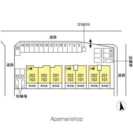 アドミラブール　Ａ棟[2DK/45.4m2]の配置図