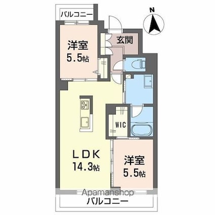 岡山県岡山市北区津島新野２丁目[2LDK/59.18m2]の間取図