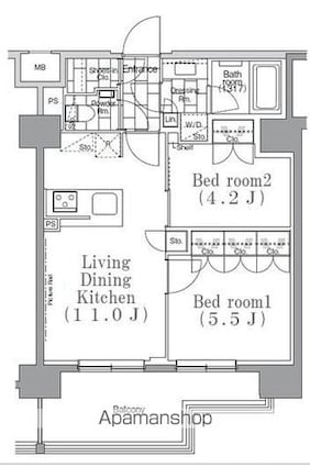 ＪＰｎｏｉｅ下高井戸[2LDK/47.75m2]の間取図