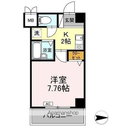 ラフィネ高峯[1K/24.04m2]の間取図