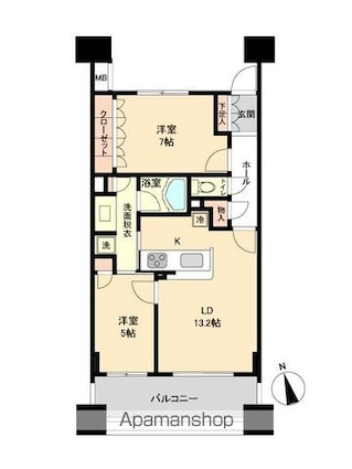 ドゥーエ仙台イースト[2LDK/59.59m2]の間取図
