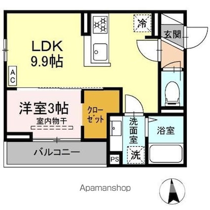 プランタン若里Ⅴ[1LDK/32.01m2]の間取図