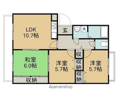 シャンティ[3LDK/65.55m2]の間取図