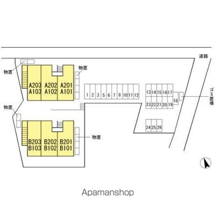 アムールヒルズ　ＡＢ[2DK/50.42m2]の配置図