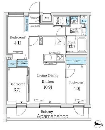 プライムブリス中野富士見町Ⅰ[3LDK/51.81m2]の間取図