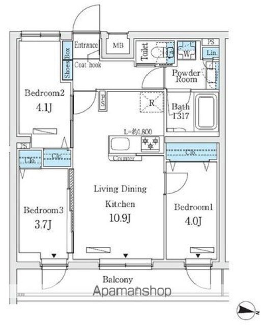 プライムブリス中野富士見町Ⅰ[3LDK/51.81m2]の間取図