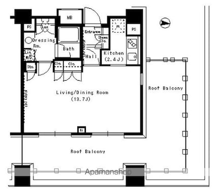 パークアクシス浜松町[1K/37.97m2]の間取図