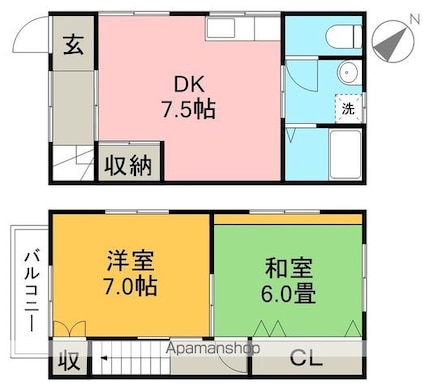 武田マンション棟割[2DK/57.6m2]の間取図
