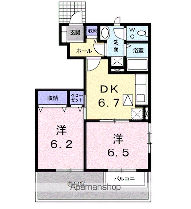 ニューハイツ冨士Ａ[2DK/46.92m2]の間取図
