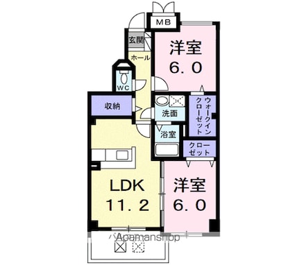 アルパ千刈[2LDK/60.61m2]の間取図