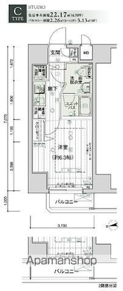 メインステージ高輪[1K/22.17m2]の間取図