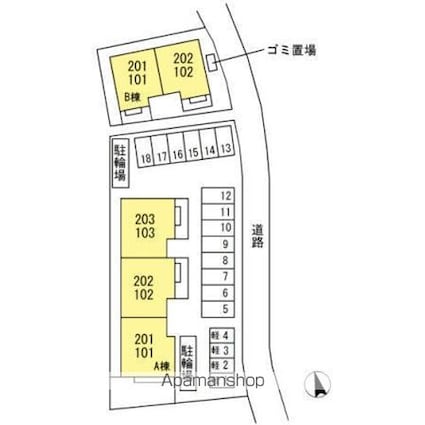 グリーンパーク・ＮＡＯ　Ａ棟[2LDK/66.39m2]の配置図