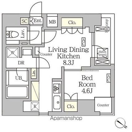アジールコート松濤[1LDK/33.33m2]の間取図