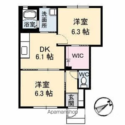 ロイヤルオークス　Ｂ棟[2DK/46.68m2]の間取図