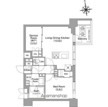 コンフォリア・リヴ西大島ＳＯＵＴＨ[1SLDK/48m2]の間取図