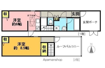 東京都世田谷区代田４丁目[2K/44.55m2]の間取図