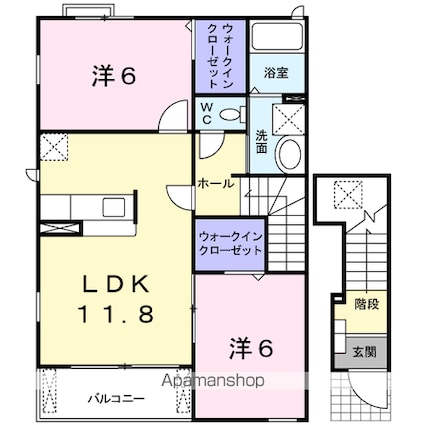 山梨県甲府市大里町[2LDK/58.8m2]の間取図