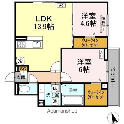 フレッチェ・ボスコＶＩＩＩ[2LDK/58.65m2]の間取図