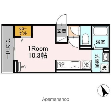 アンジュール北町[1R/26.96m2]の間取図