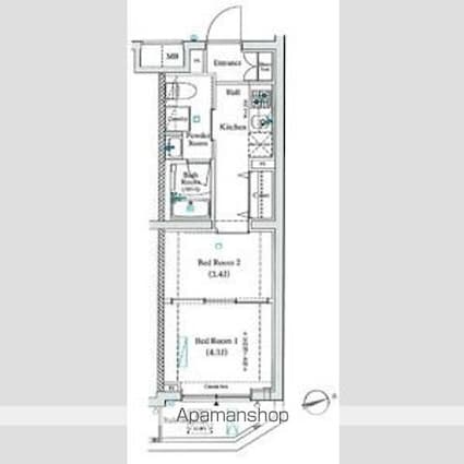 アンベリール墨田Ⅱ[1K/25.96m2]の間取図