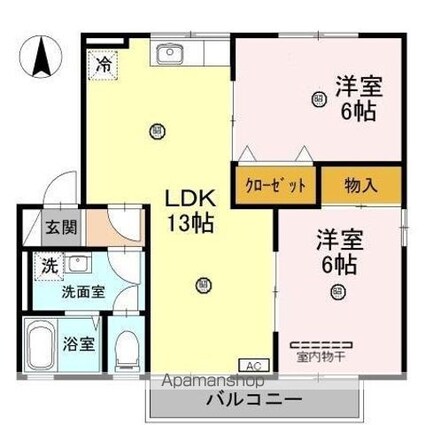 メゾン・ド・ベルベット　Ｂ[2LDK/55.47m2]の間取図