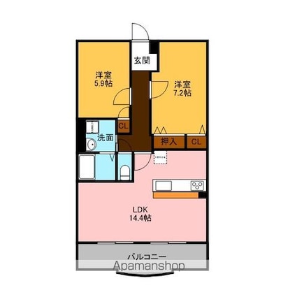 レジデンス柿下[2LDK/59.5m2]の間取図