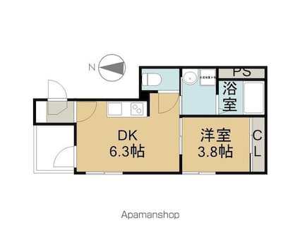 ホワイトベースⅡ[1DK/26.05m2]の間取図