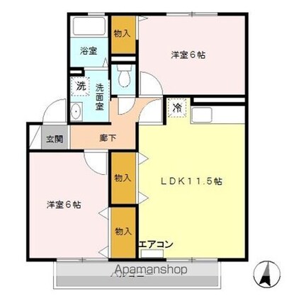 フォンテーヌ聖蹟[2LDK/55.16m2]の間取図