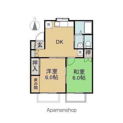 長野県長野市篠ノ井会[2DK/45.38m2]の間取図