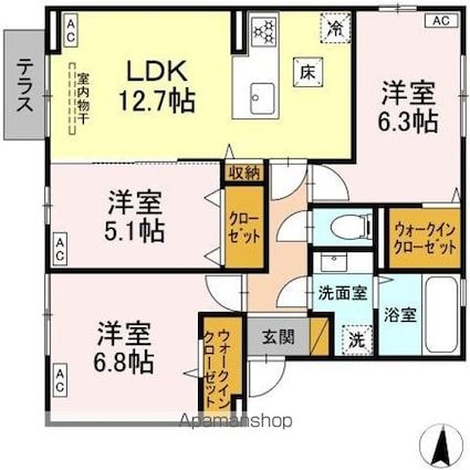 ＤーＲＯＯＭ若草[3LDK/69.44m2]の間取図