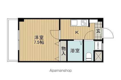 アサヒレジデンスＡ棟[1K/24.5m2]の間取図
