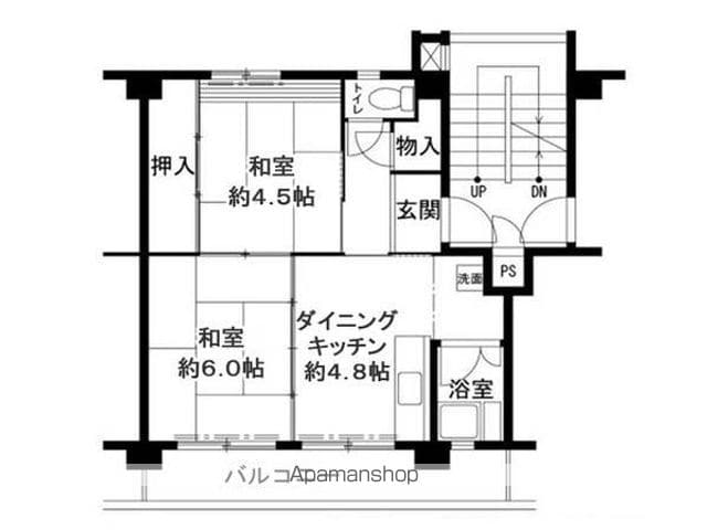 ビレッジハウス鳴滝１２号棟[2DK/37.09m2]の間取図
