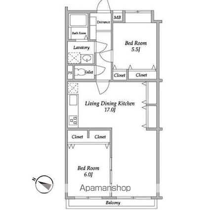 ガーデンハウス千歳船橋[2LDK/67.18m2]の間取図