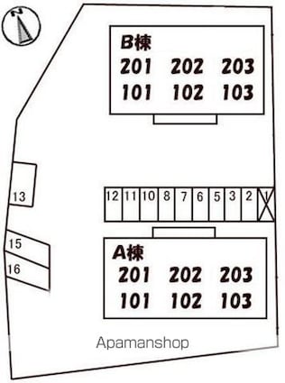 リベラ寺井　Ａ・Ｂ棟[1LDK/43.42m2]の配置図