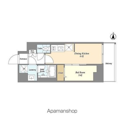 グランカーサ菊川[1DK/26.49m2]の間取図